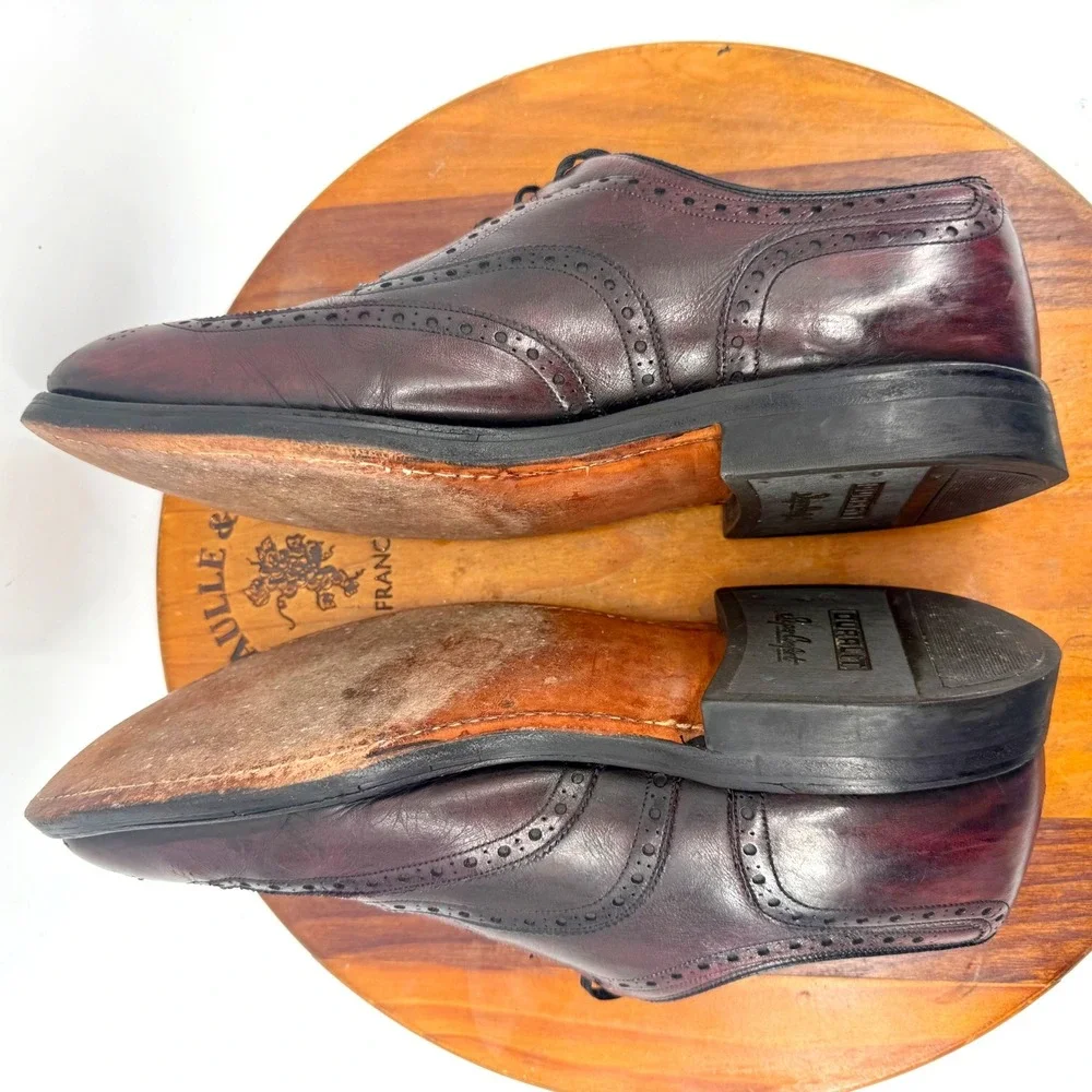 Johnston & Murphy Mens 7E Burgundy Leather Wingtip Oxford Shoes USA Heritage
